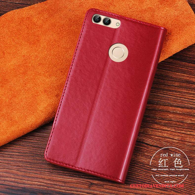 Custodia Huawei P Smart Folio Anti-caduta Arancione, Cover Huawei P Smart Pelle Telefono