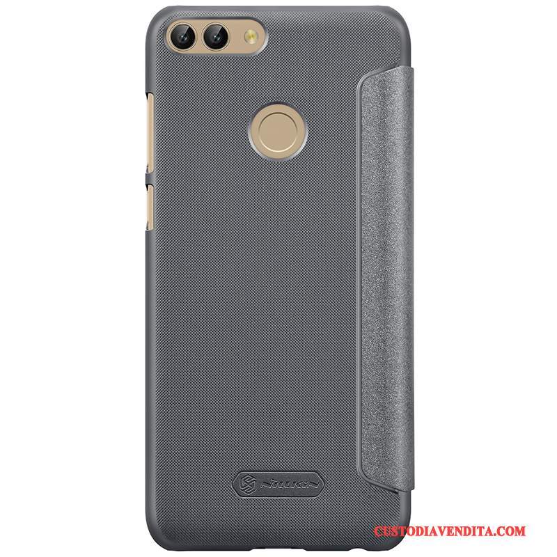 Custodia Huawei P Smart Folio Grigio Colore Profondo, Cover Huawei P Smart Pelle Telefono Oro