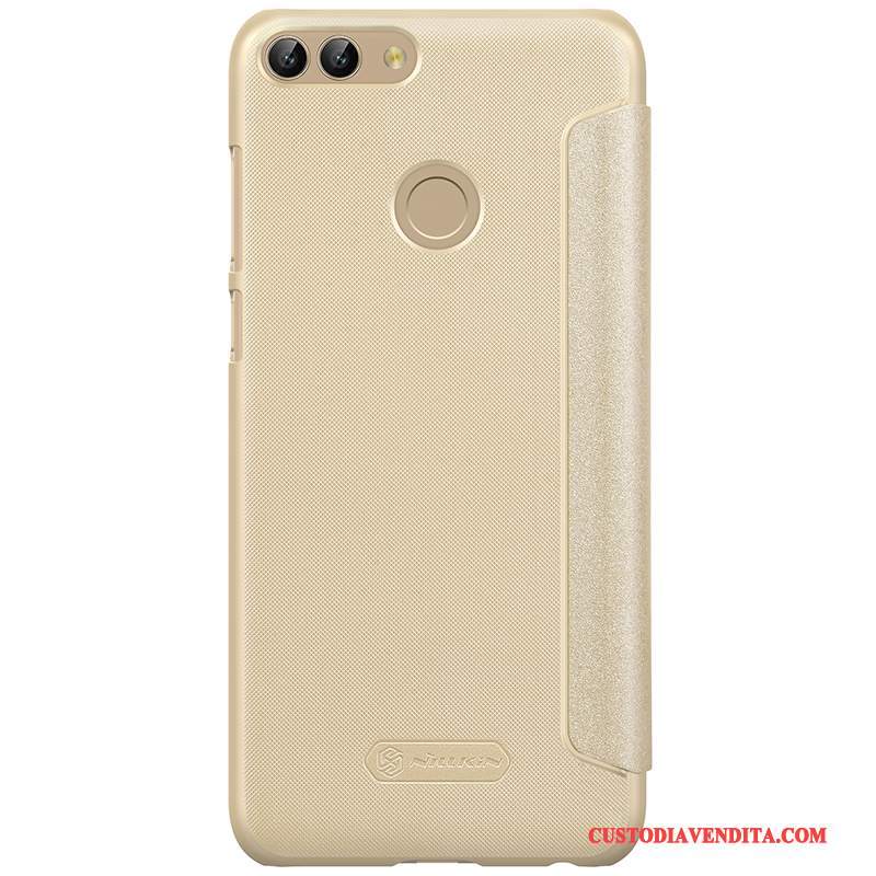 Custodia Huawei P Smart Folio Grigio Colore Profondo, Cover Huawei P Smart Pelle Telefono Oro