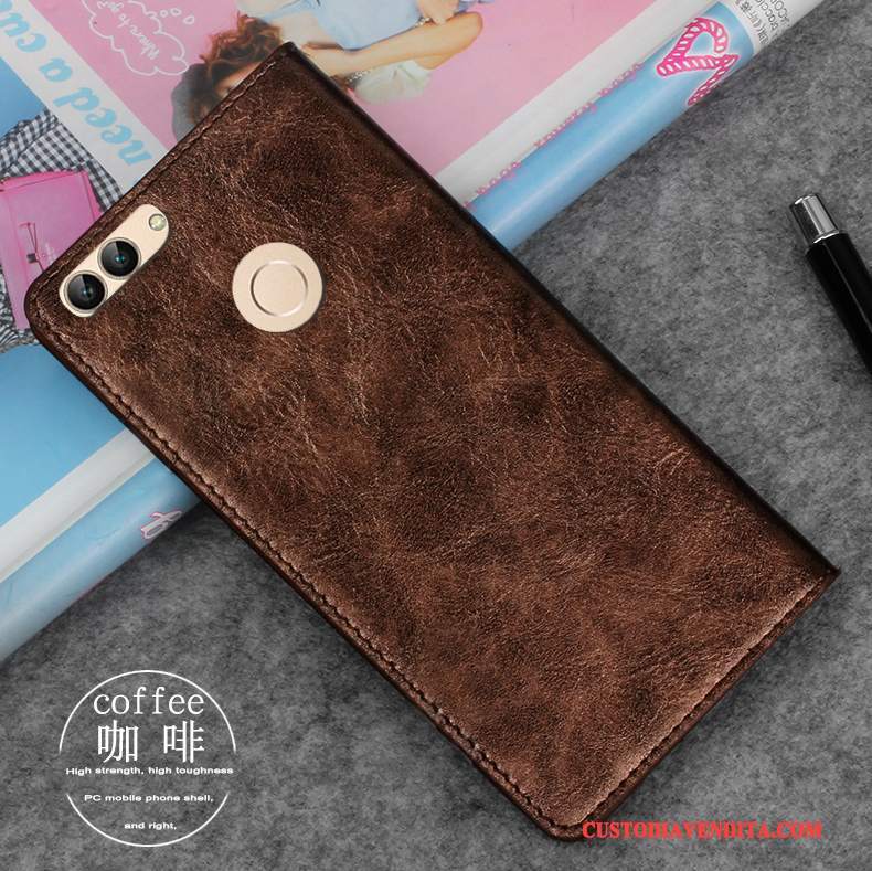 Custodia Huawei P Smart Folio Oro Anti-caduta, Cover Huawei P Smart Pelle Telefono