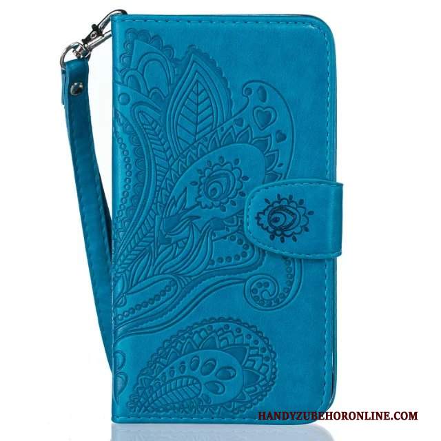 Custodia Huawei P Smart+ Pelle Anti-caduta Fiori, Cover Huawei P Smart+ Protezione Telefono Blu