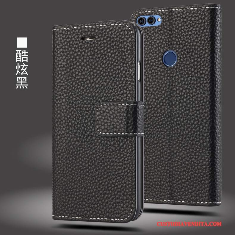 Custodia Huawei P Smart Pelle Anti-caduta Nero, Cover Huawei P Smart Folio Tutto Inclusotelefono