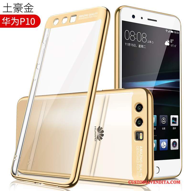 Custodia Huawei P10 Creativo Telefono Di Personalità, Cover Huawei P10 Silicone Oro Trasparente