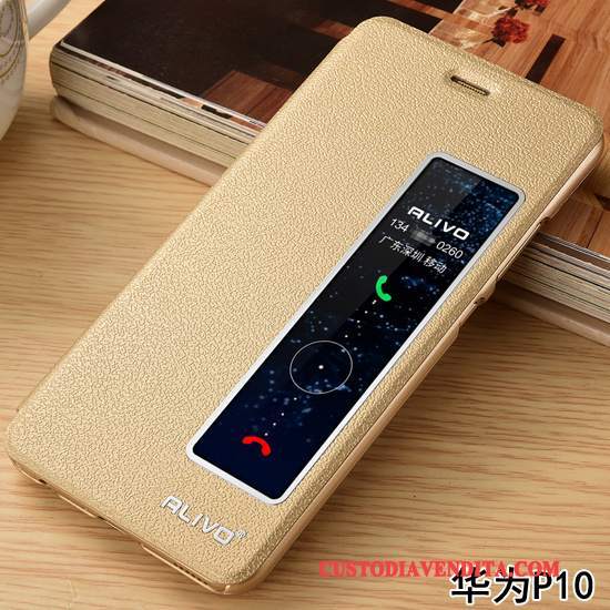 Custodia Huawei P10 Folio Oro Anti-caduta, Cover Huawei P10 Pelle Telefono