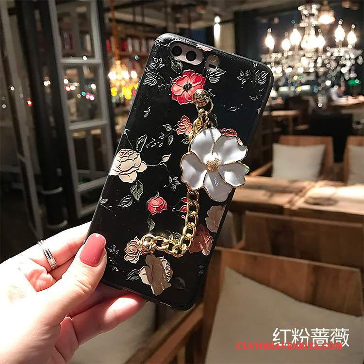 Custodia Huawei P10 Goffratura Fiori Nero, Cover Huawei P10 Colore Tutto Incluso Macchiati