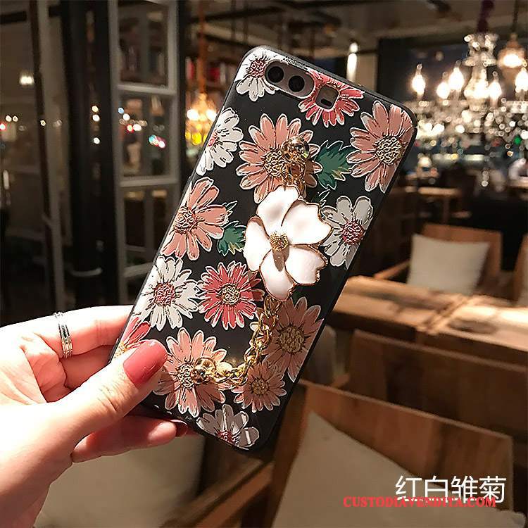 Custodia Huawei P10 Goffratura Fiori Nero, Cover Huawei P10 Colore Tutto Incluso Macchiati