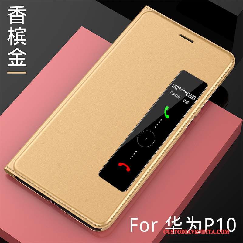 Custodia Huawei P10 Pelle Telefono Oro, Cover Huawei P10 Protezione Tendenza Tutto Incluso