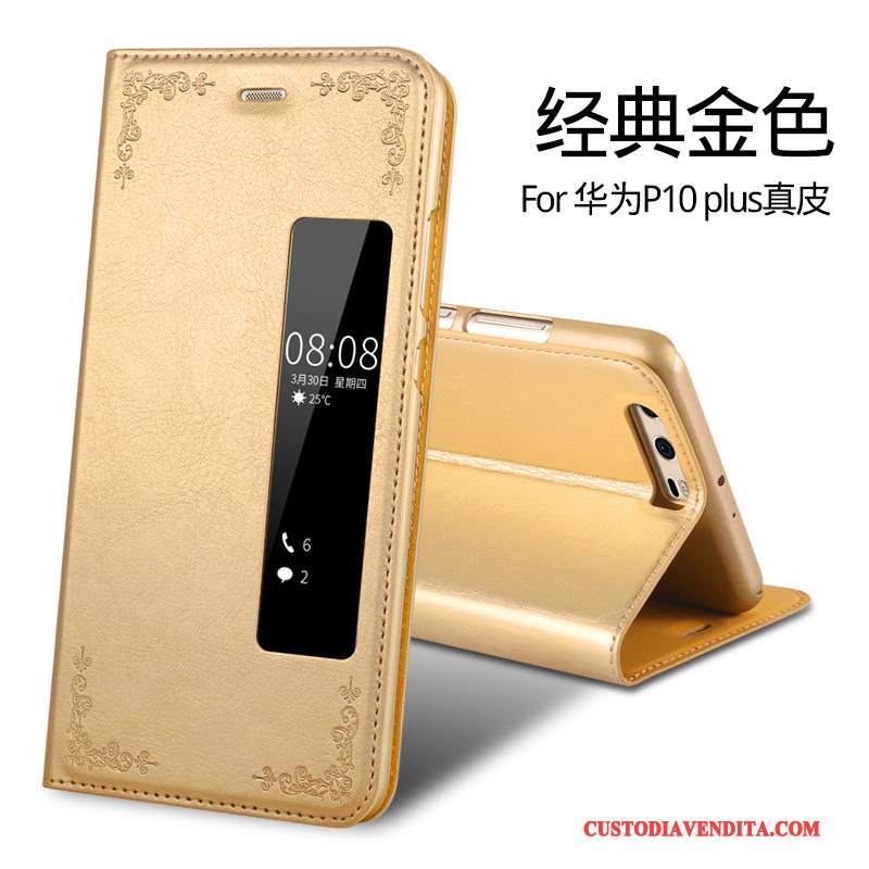 Custodia Huawei P10 Plus Folio Oro Anti-caduta, Cover Huawei P10 Plus Pelle Tutto Inclusotelefono