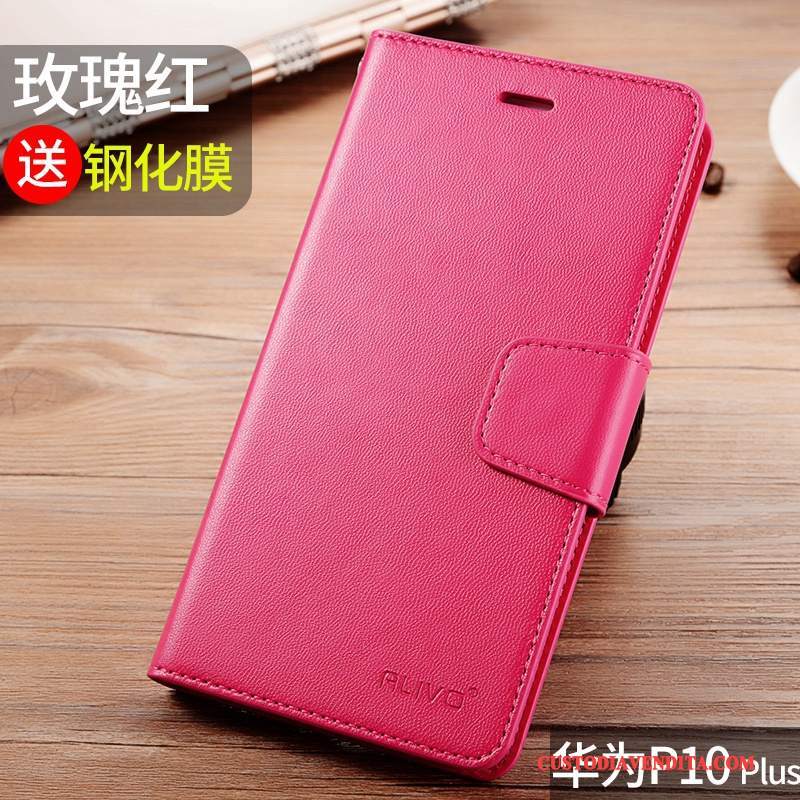 Custodia Huawei P10 Plus Folio Telefono Morbido, Cover Huawei P10 Plus Silicone Rosso