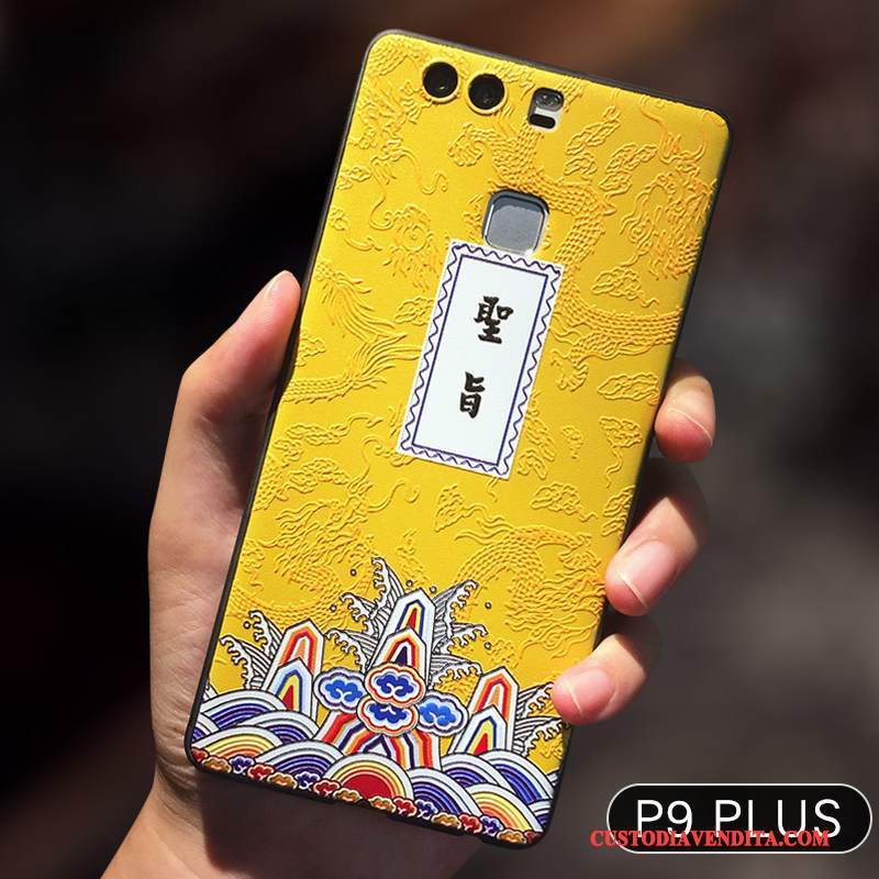 Custodia Huawei P10 Plus Goffratura Anti-caduta Sottile, Cover Huawei P10 Plus Protezione Giallo Tutto Incluso