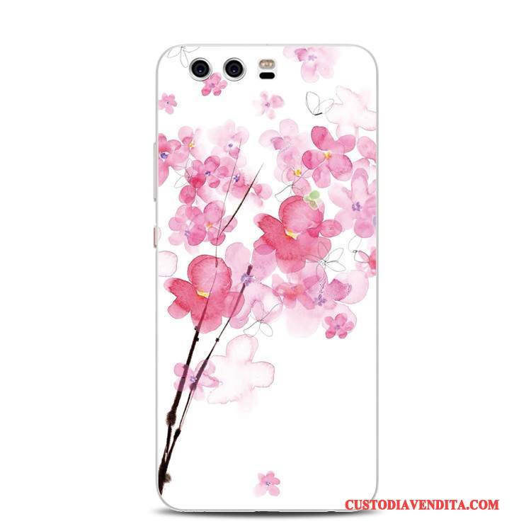 Custodia Huawei P10 Plus Goffratura Supporto Rosa, Cover Huawei P10 Plus Silicone Ringtelefono