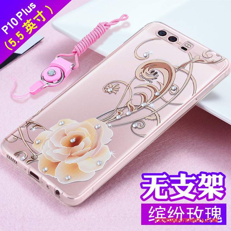 Custodia Huawei P10 Plus Goffratura Telefono Tendenza, Cover Huawei P10 Plus Protezione Rosa Morbido