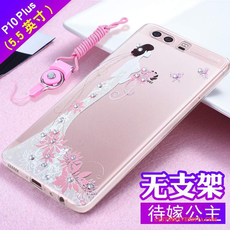 Custodia Huawei P10 Plus Goffratura Telefono Tendenza, Cover Huawei P10 Plus Protezione Rosa Morbido