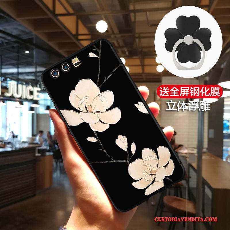 Custodia Huawei P10 Plus Goffratura Tendenza Nero, Cover Huawei P10 Plus Protezione Telefono Anti-caduta