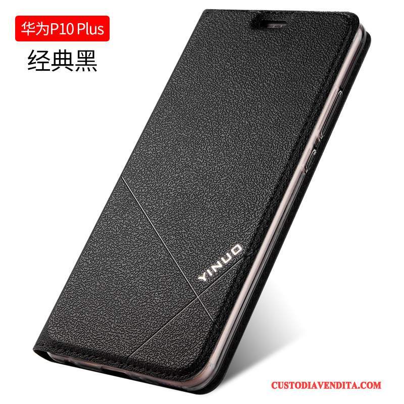 Custodia Huawei P10 Plus Pelle Anti-caduta Tutto Incluso, Cover Huawei P10 Plus Folio Nero Morbido