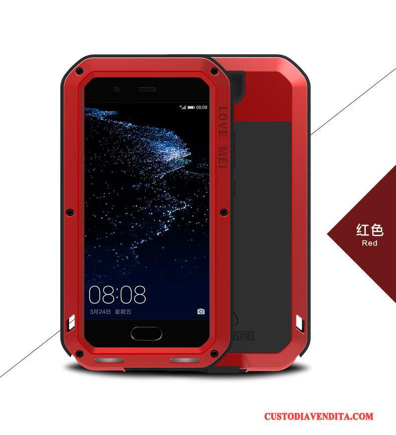 Custodia Huawei P10 Plus Silicone Anti-caduta Metallo, Cover Huawei P10 Plus Protezione Rosso Tre Difese