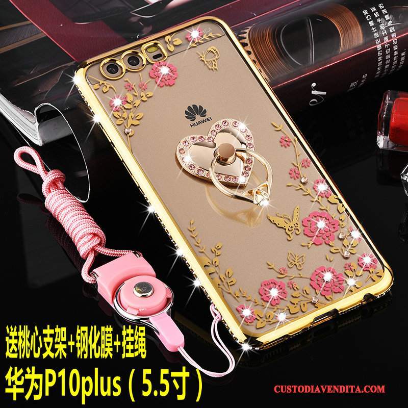 Custodia Huawei P10 Plus Silicone Ornamenti Appesi Anti-caduta, Cover Huawei P10 Plus Protezione Oro Morbido