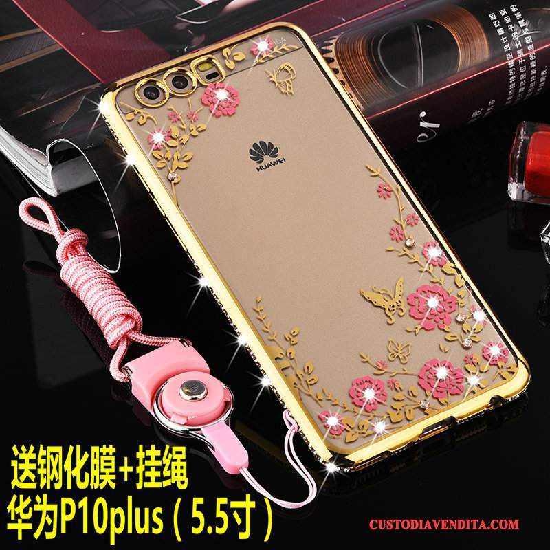 Custodia Huawei P10 Plus Silicone Ornamenti Appesi Anti-caduta, Cover Huawei P10 Plus Protezione Oro Morbido