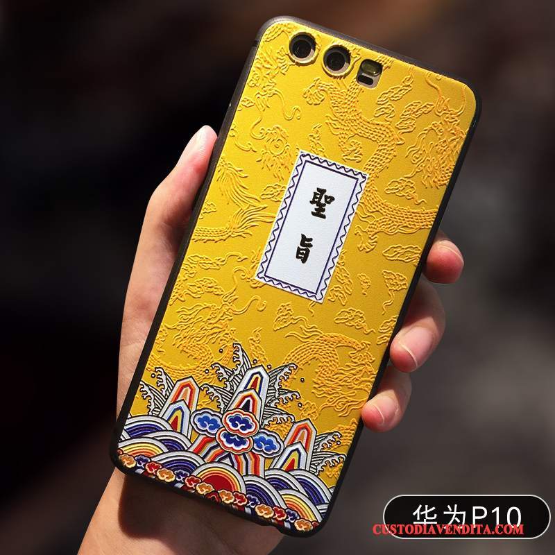 Custodia Huawei P10 Silicone Anti-caduta Tutto Incluso, Cover Huawei P10 Goffratura Sottile Giallo