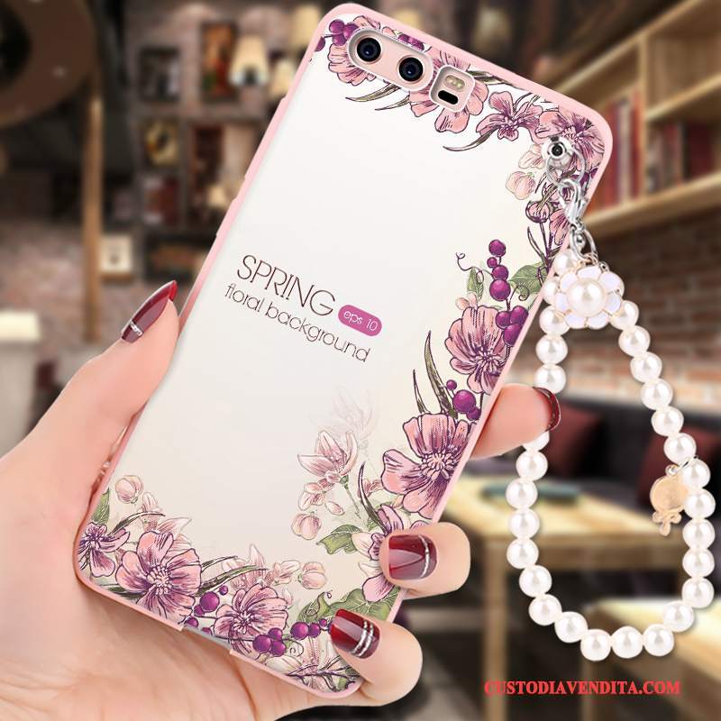 Custodia Huawei P10 Silicone Telefono Rosa, Cover Huawei P10 Colore Ornamenti Appesi Morbido