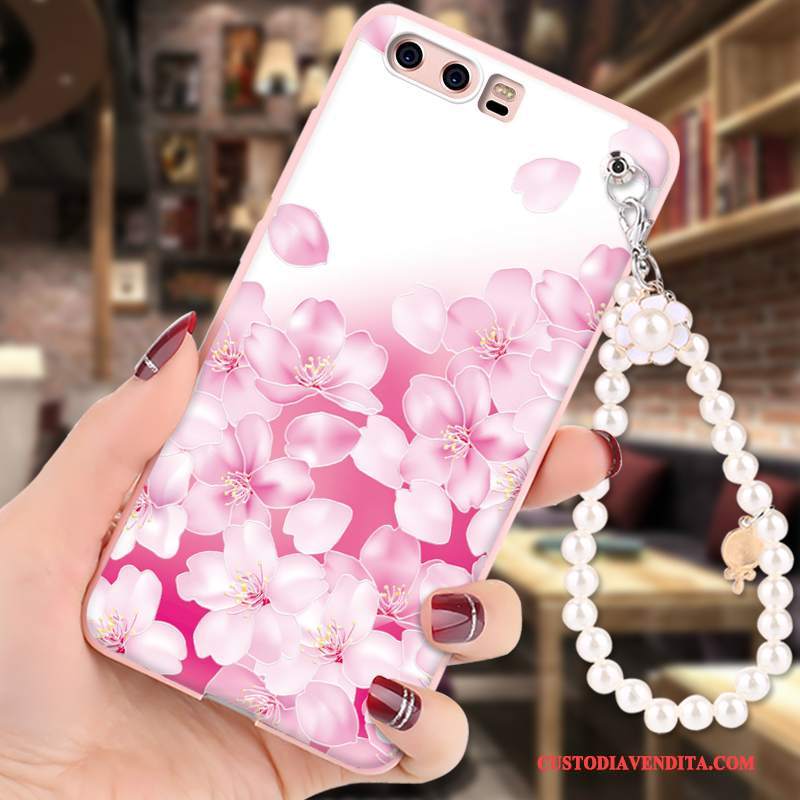 Custodia Huawei P10 Silicone Telefono Rosa, Cover Huawei P10 Colore Ornamenti Appesi Morbido