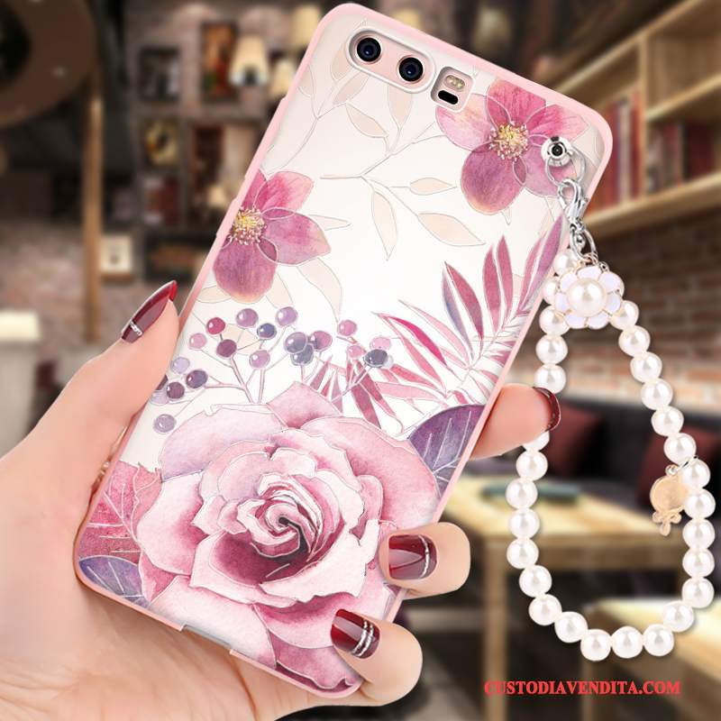 Custodia Huawei P10 Silicone Telefono Rosa, Cover Huawei P10 Colore Ornamenti Appesi Morbido