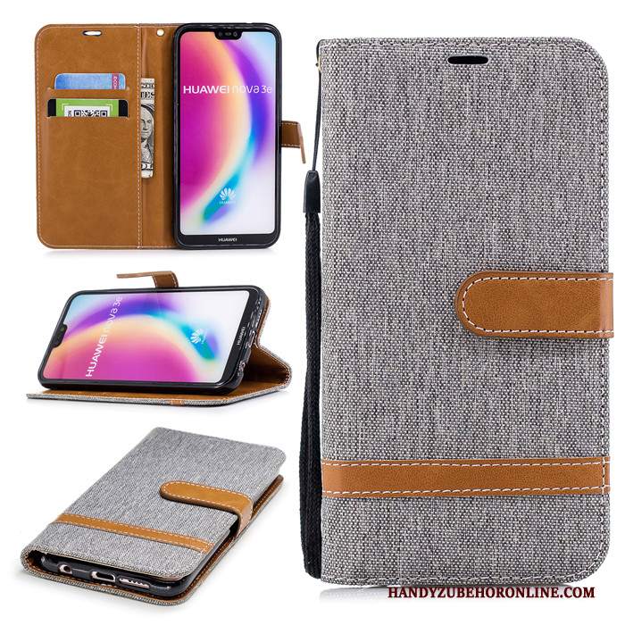 Custodia Huawei P20 Folio Grigio Anti-caduta, Cover Huawei P20 Pelle Telefono