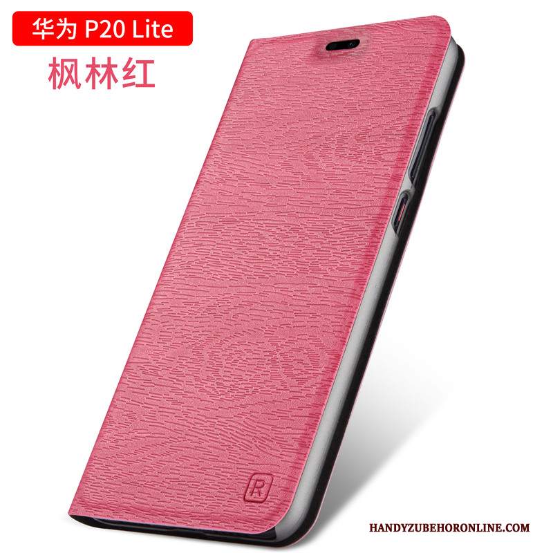 Custodia Huawei P20 Lite Folio Telefono Gioventù, Cover Huawei P20 Lite Pelle Anti-caduta Rosso