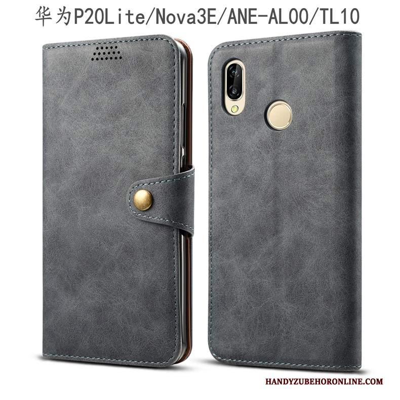 Custodia Huawei P20 Lite Pelle Telefono Grigio, Cover Huawei P20 Lite Folio Gioventù Anti-caduta