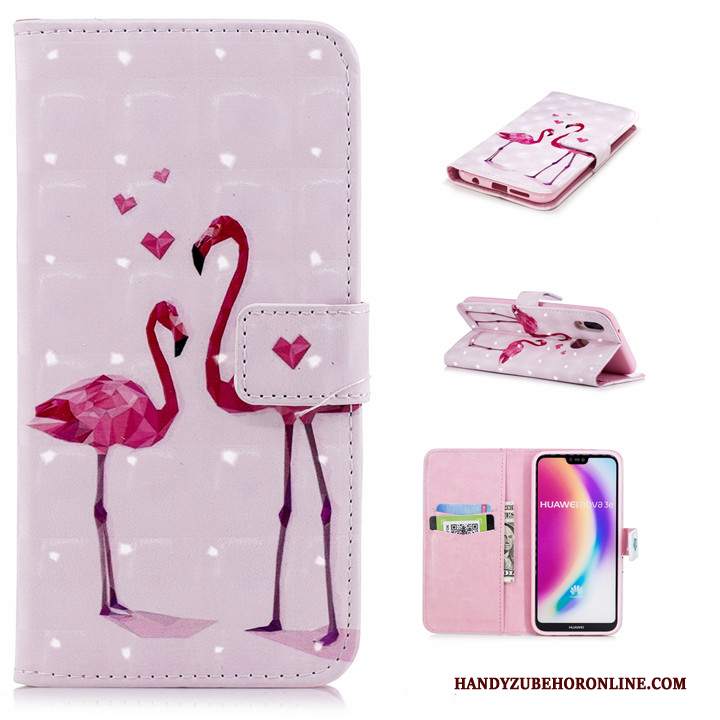 Custodia Huawei P20 Lite Pelle Telefono Rosa, Cover Huawei P20 Lite Cartone Animato Anti-caduta Tutto Incluso