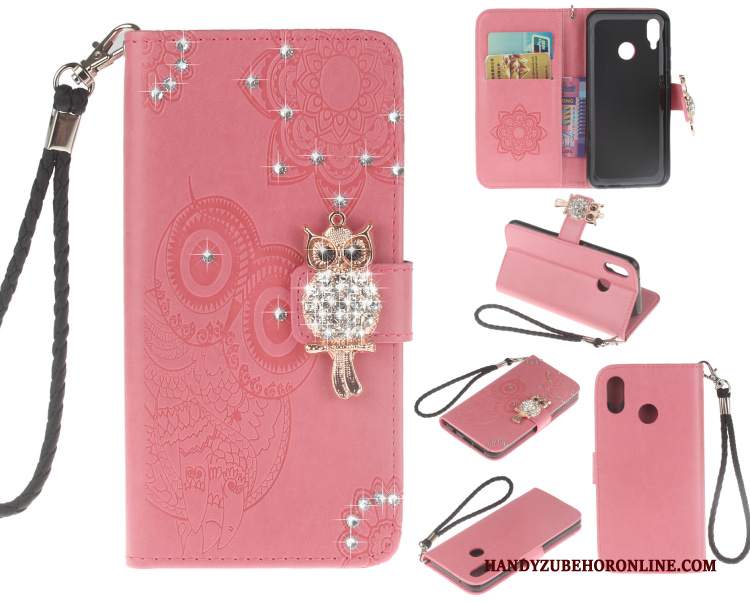 Custodia Huawei P20 Lite Strass Blu Goffratura, Cover Huawei P20 Lite Protezione Telefono Gattino