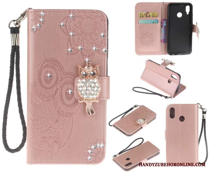 Custodia Huawei P20 Lite Strass Blu Goffratura, Cover Huawei P20 Lite Protezione Telefono Gattino