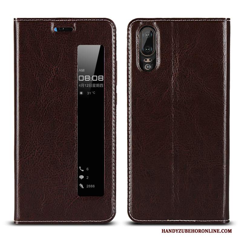 Custodia Huawei P20 Pelle Modello High End, Cover Huawei P20 Folio Mucca Tutto Incluso