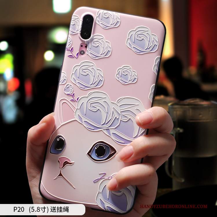 Custodia Huawei P20 Silicone Marchio Di Tendenza Vento, Cover Huawei P20 Cartone Animato Rosa Ornamenti Appesi