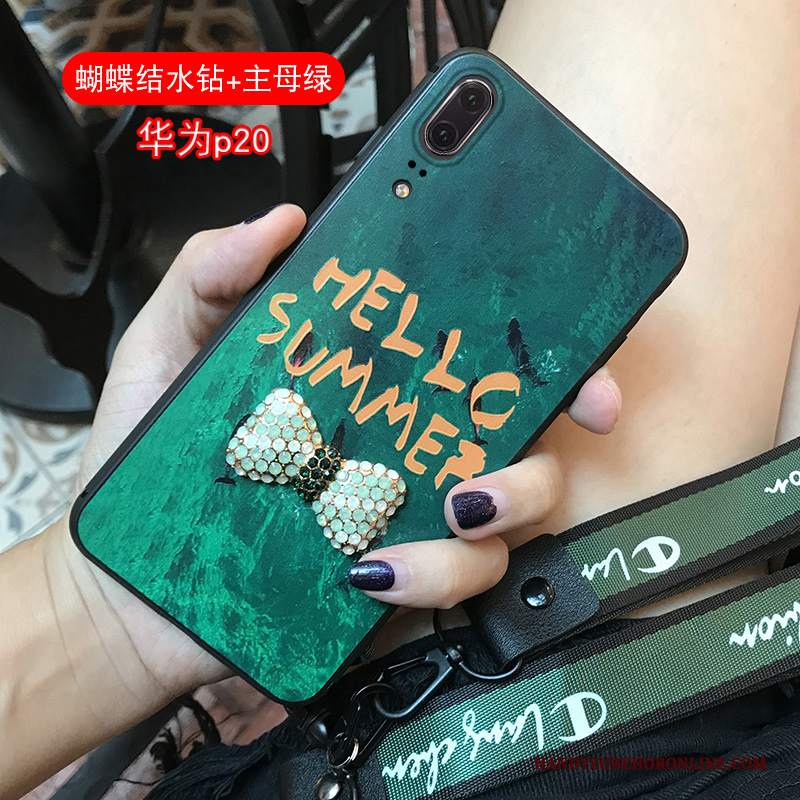 Custodia Huawei P20 Strass Gioventùtelefono, Cover Huawei P20 Verde Marchio Di Tendenza