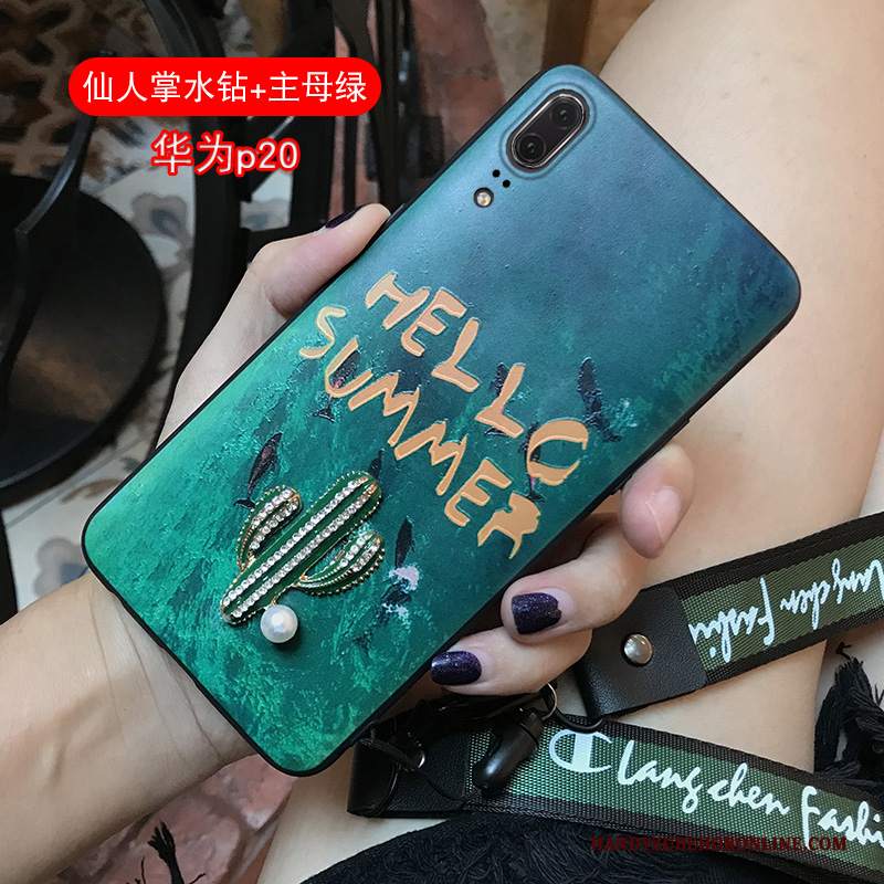 Custodia Huawei P20 Strass Gioventùtelefono, Cover Huawei P20 Verde Marchio Di Tendenza