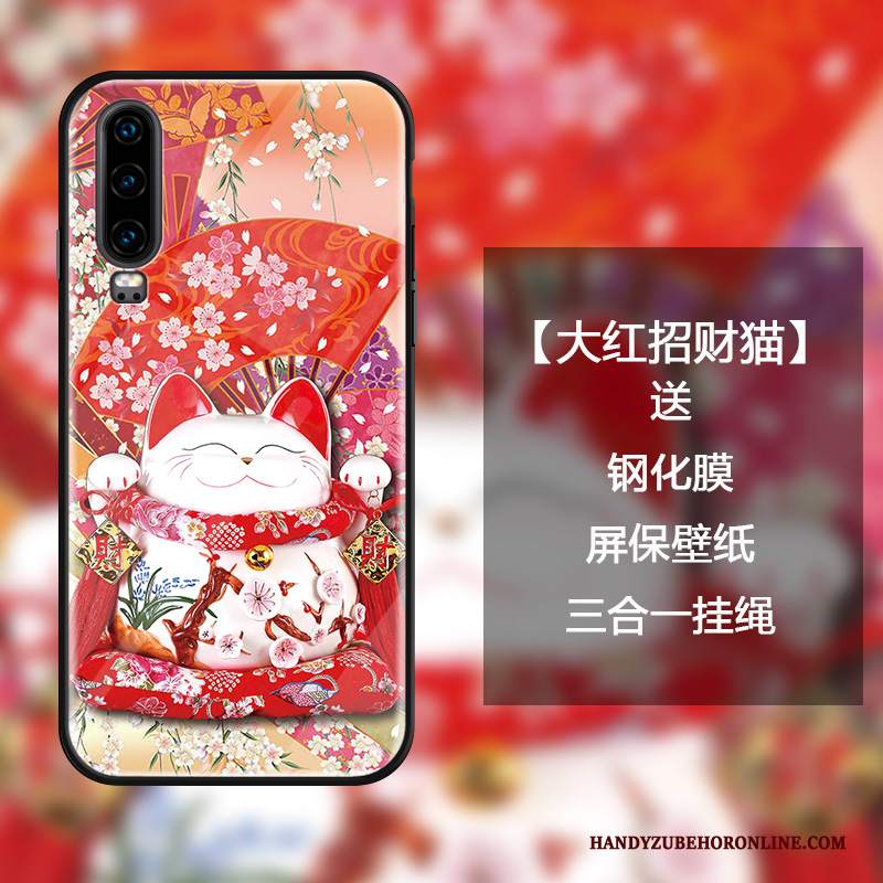 Custodia Huawei P30 Cartone Animato Marchio Di Tendenza Ornamenti Appesi, Cover Huawei P30 Moda Ciliegia Gattino