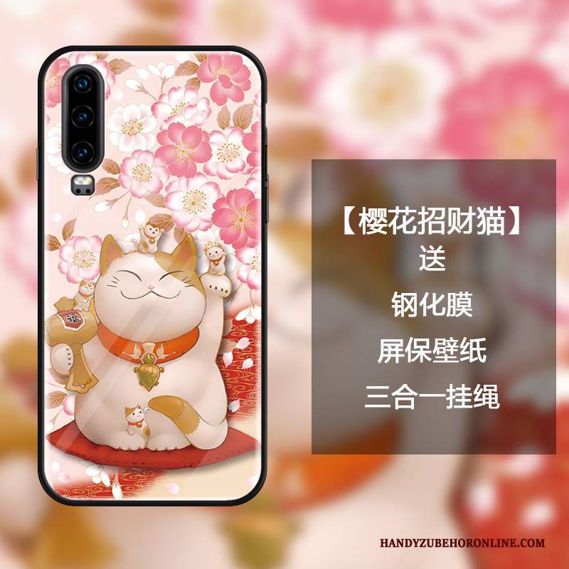 Custodia Huawei P30 Cartone Animato Marchio Di Tendenza Ornamenti Appesi, Cover Huawei P30 Moda Ciliegia Gattino