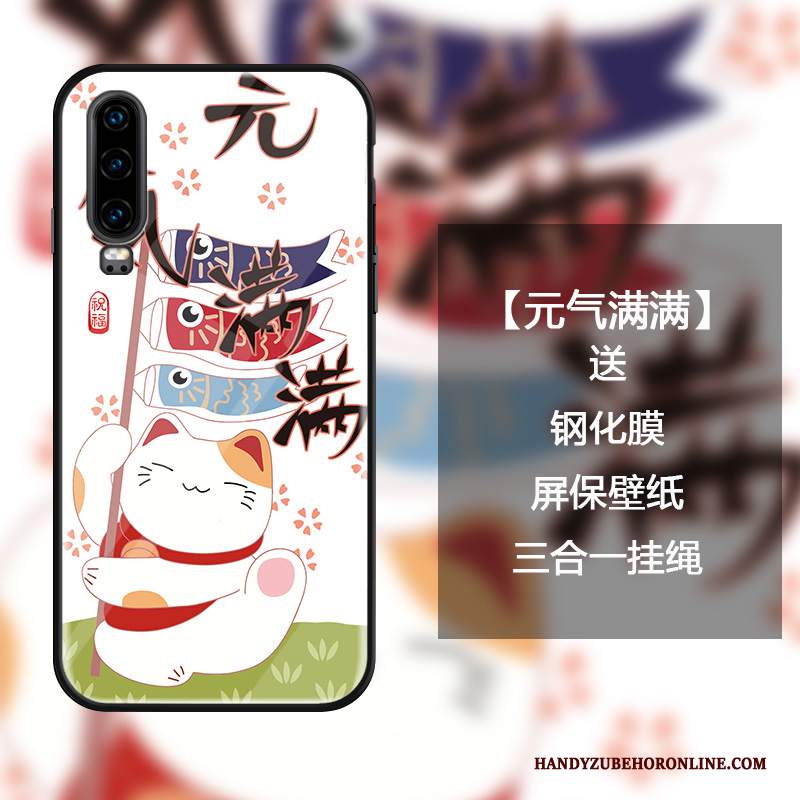 Custodia Huawei P30 Cartone Animato Marchio Di Tendenza Ornamenti Appesi, Cover Huawei P30 Moda Ciliegia Gattino