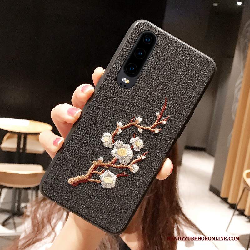 Custodia Huawei P30 Creativo Morbido Grigio, Cover Huawei P30 Silicone Telefono Anti-caduta