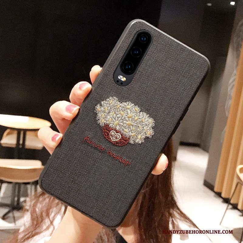 Custodia Huawei P30 Creativo Morbido Grigio, Cover Huawei P30 Silicone Telefono Anti-caduta