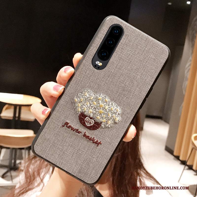 Custodia Huawei P30 Creativo Morbido Grigio, Cover Huawei P30 Silicone Telefono Anti-caduta