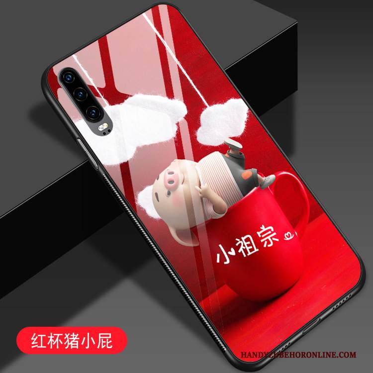 Custodia Huawei P30 Creativo Rosso Vetro, Cover Huawei P30 Cartone Animato Anti-caduta Bello