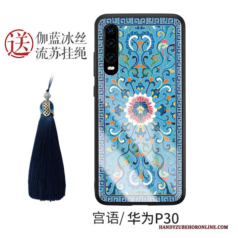 Custodia Huawei P30 Creativo Tendenza Stile Cinese, Cover Huawei P30 Silicone Verde Vetro