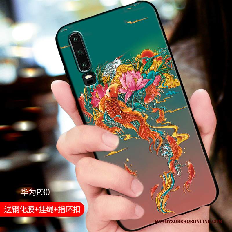 Custodia Huawei P30 Goffratura Telefono Morbido, Cover Huawei P30 Silicone Elegante Amanti