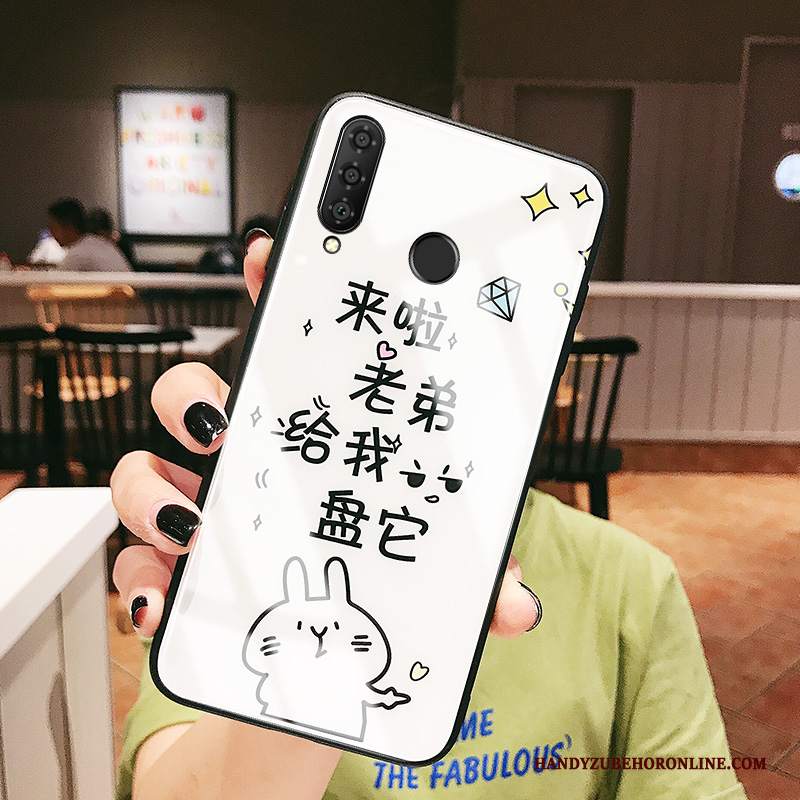 Custodia Huawei P30 Lite Cartone Animato Specchio Bianco, Cover Huawei P30 Lite Protezione Vetro Morbido