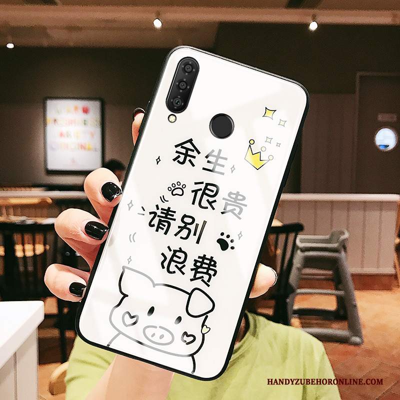 Custodia Huawei P30 Lite Cartone Animato Specchio Bianco, Cover Huawei P30 Lite Protezione Vetro Morbido