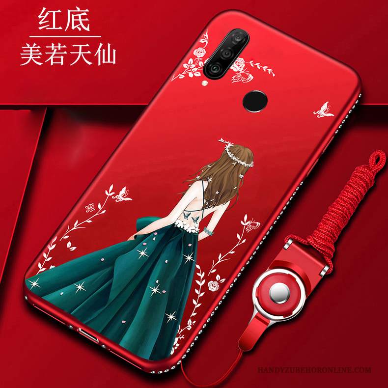 Custodia Huawei P30 Lite Moda Ornamenti Appesi Rosso, Cover Huawei P30 Lite Creativo Morbidotelefono