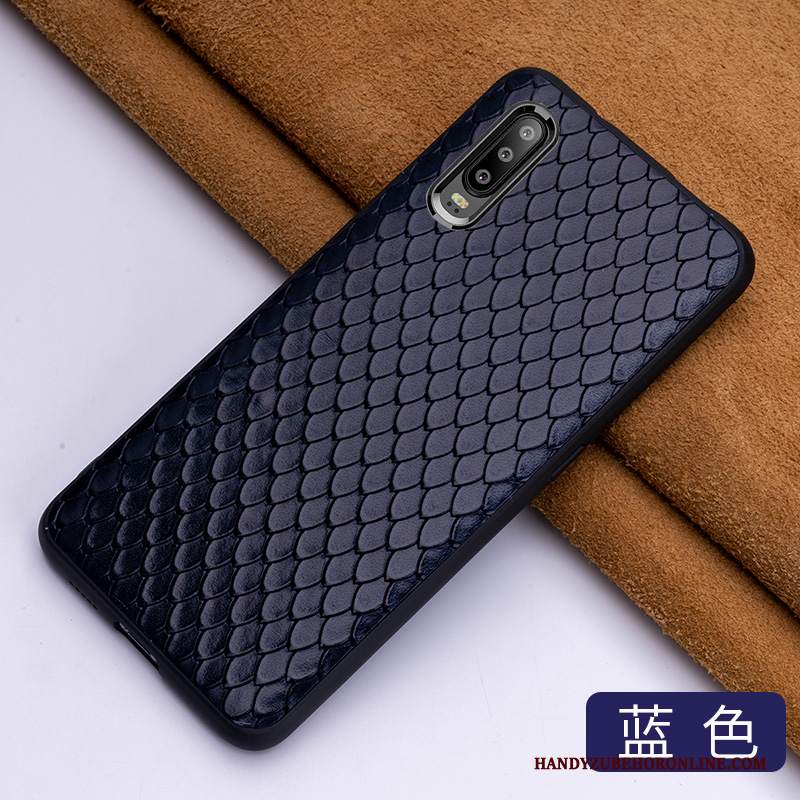 Custodia Huawei P30 Moda Blu High End, Cover Huawei P30 Pelle Tendenza Marchio Di Tendenza