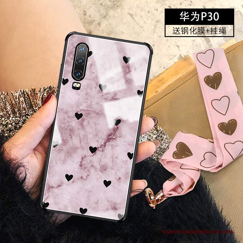 Custodia Huawei P30 Moda Porpora Vetro, Cover Huawei P30 Silicone Elegante Collo Appeso